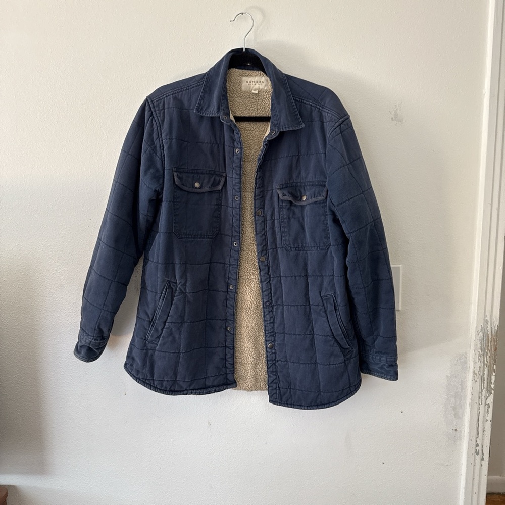 Blue Quilted Shearling Shacket